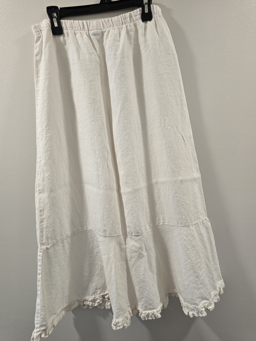 White 100% Linen Maxi Skirt with Ruffle Trim - Picture 2 of 6